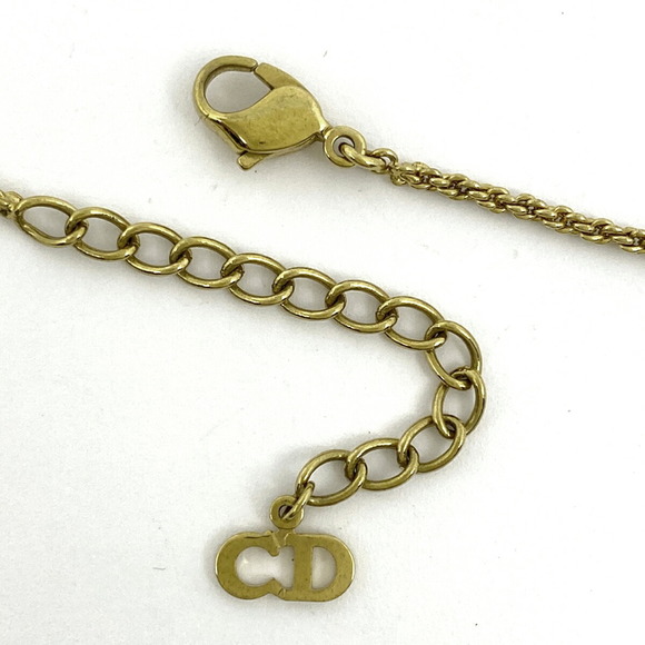 Christian Dior Logo Rhinestone Necklace CD GP Gold - Picture 3 of 4